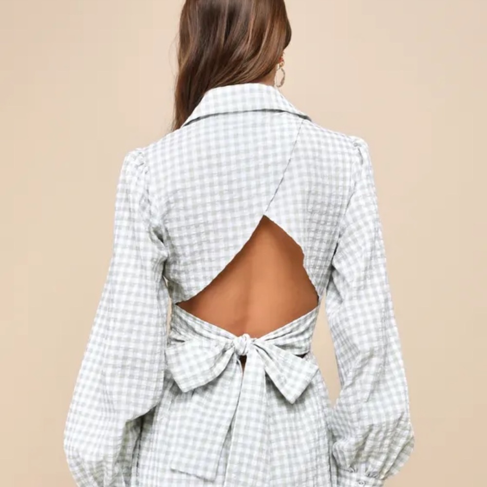 Charming Bliss Green Gingham Collared Backless Sk… - image 2